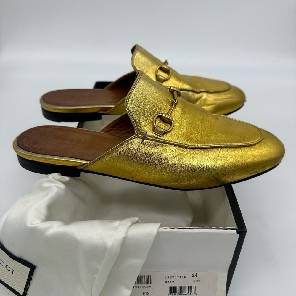 Gucci Metallic Gold Leather Horsebit Mule Loafers - Picture 6 of 9